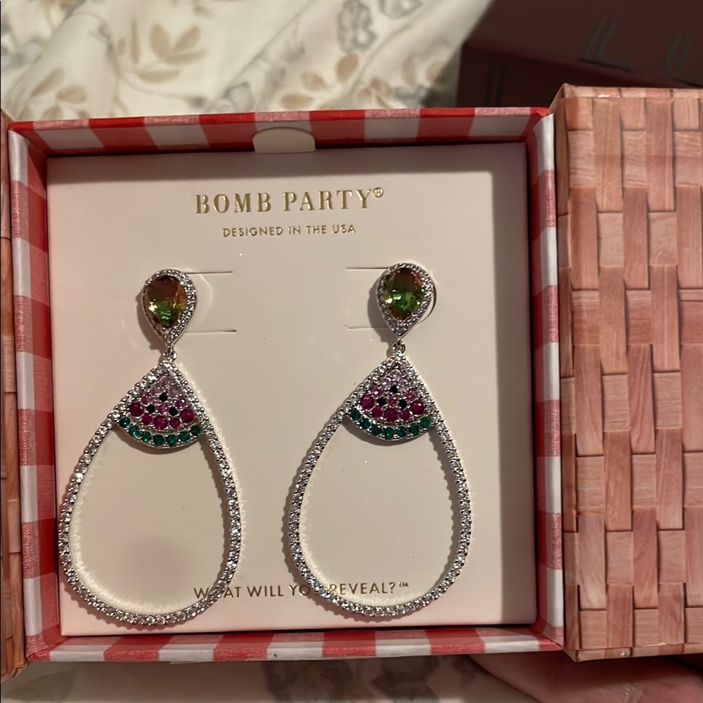 Green and Silver Dangle Earrings with Crystal Accents